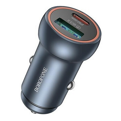 Универсальное авто з/у PD+USB BOROFONE BZ32A QC 3.0, PD+PPS 30W + USB 18W, 3A, серый