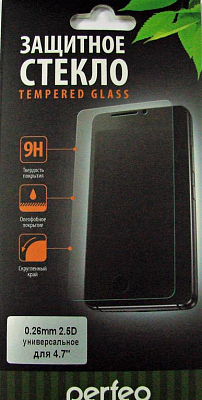 Стекло универсальное 4.7", 2.5D, 0.26 мм, 64 х 132, Perfeo, картонная упаковка