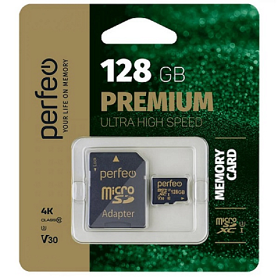 Карта памяти microSDXC Perfeo 128Gb (Class 10, UHS-3, V30) + адаптер