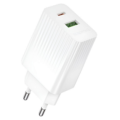 PD20+USB BOROFONE BAS74A, выход Type-C 20W и USB 18W, QC3.0, белый 