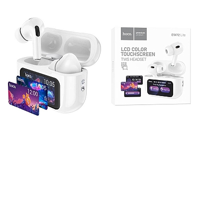 Bluetooth наушники внутриканальные hoco TWS EW72 Lite с микрофоном, белый. Кейс 350мАч с сенсорным э