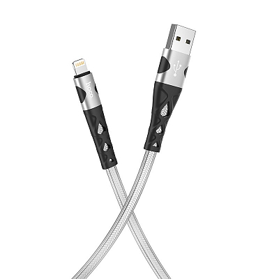 hoco U105 USB вилка- iPhone (Lightning) вилка, 2.4A, металл в прозрачной оплетке, антизалом, серебри