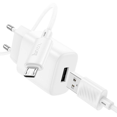 Универсальное сетевое з/у + кабель Micro 1USB hoco C134A, 12W, 2.4A, белый