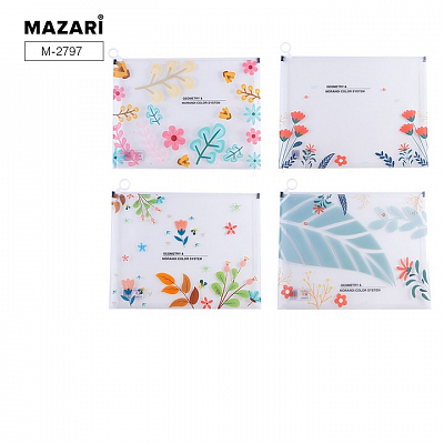 Папка на молнии FLORAL, 32х24,5x2,5 см, пластиковая, плотность 170 мкм, 4 дизайна
