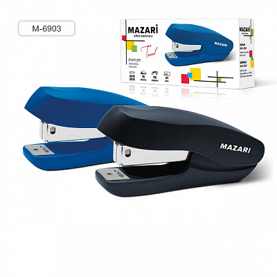 Степлер №24/6-26/6 MAZARI TREND, пластиковый, 15 листов, синий