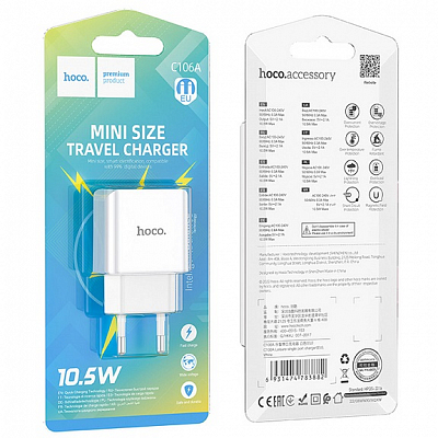 Универсальное сетевое з/у USB hoco C106A 10.5W, 2.1A, белый