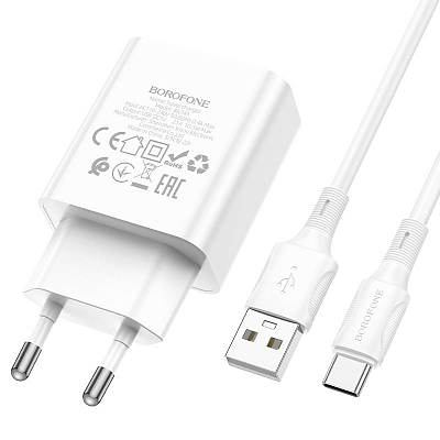 Универсальное сетевое з/у + кабель Type-C 1USB BOROFONE BA74A 10.5W, 2.1A, белый