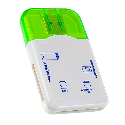 Картридер (SD+microSD+MS+M2) Perfeo, зеленый