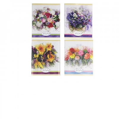 Тетрадь 48 л, А5, скрепка, АКВАРЕЛЬНЫЕ ЦВЕТЫ, клетка