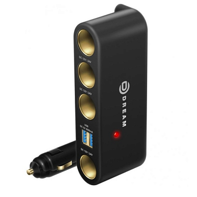 Разветвитель для прикуривателя Dream WF-1204 2А 4 гнезда + 2USB, черный