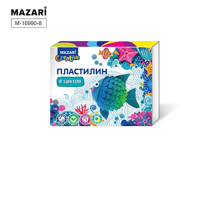 Пластилин MAZARI, 8 цветов, 160г со стеком 