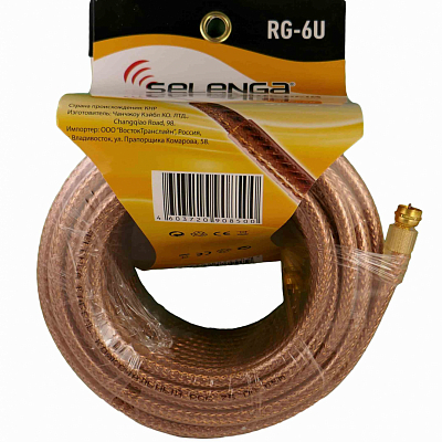 Кабель коаксиальный RG6 Selenga с F-разъемами, силиконовый, 20 м, в бухте
