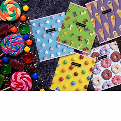 Тетрадь 48 л, А5, скрепка, СЛАДОСТИ, клетка