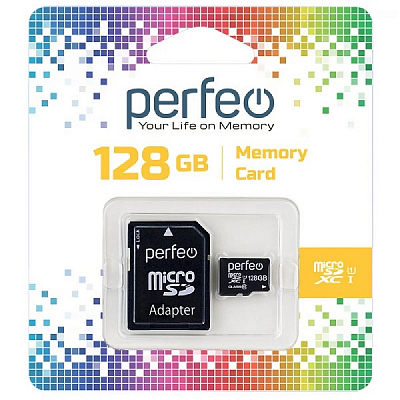 Карта памяти microSDXC Perfeo 128Gb (Class 10, UHS-1) + адаптер