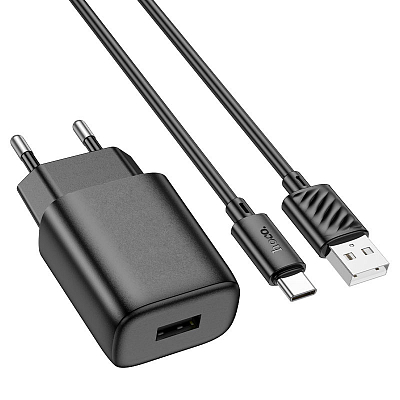 Универсальное сетевое з/у + кабель Type-C 1USB hoco C134A, 12W, 2.4A, черный