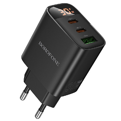 PD30x2+USB BOROFONE BA98A с цифровым дисплеем, выходы Type-C по 30W и USB 18W, QC3.0, черный