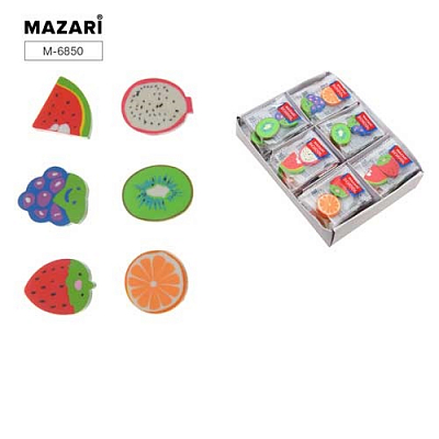 Ластик MAZARI FRUITY, термопластичная резина, фигурный, 2 шт, ассорти дизайнов 