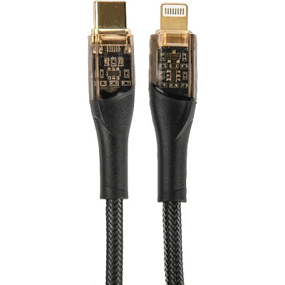Perfeo PREMIUM Type-C вилка - iPhone (Lightning) вилка, 30W, нейлон, черный, 1м