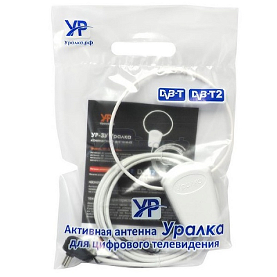 Антенна телевизионная комнатная с усилителем Уралка УР-3У (питание от USB)