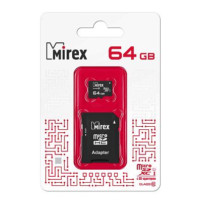 Карта памяти microSDXC Mirex 64Gb (Class 10, UHS-I, U1) + адаптер