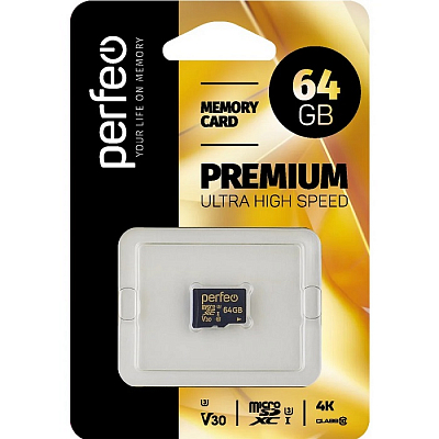 Карта памяти microSDXC Perfeo 64Gb (Class 10, UHS-3, V30)