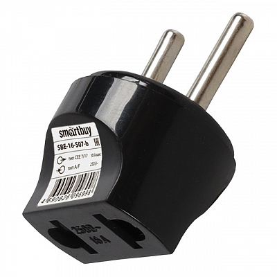 Адаптер-переходник на евро вилку Smartbuy, 16А, 250В, черный