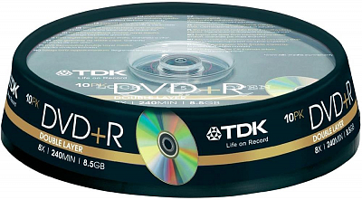 Двухслойный DVD+R DL TDK 8.5Gb 8x Cake (10)+