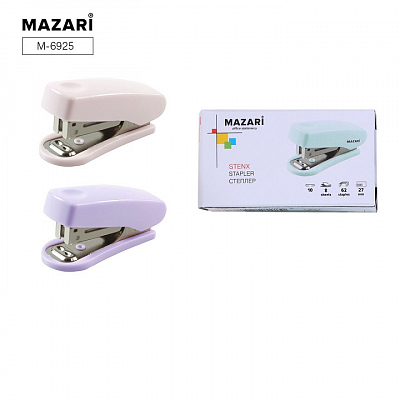 Степлер №10 MAZARI STENX,  пластиковый, 8 листов, ассорти 4 цвета