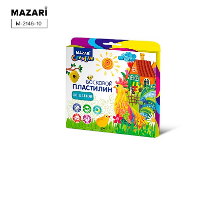 Пластилин MAZARI восковой, 10 цветов, 150г со стеком 