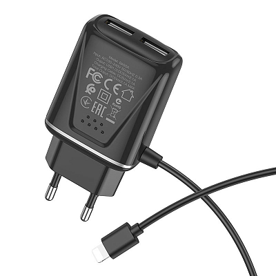 Сетевое з/у iPhone (Lightning) + 2USB BOROFONE BA50A 2.1A, черный