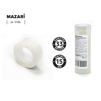 Скотч канцелярский MAZARI 15мм х 33м 35мкр, прозрачный (10) 