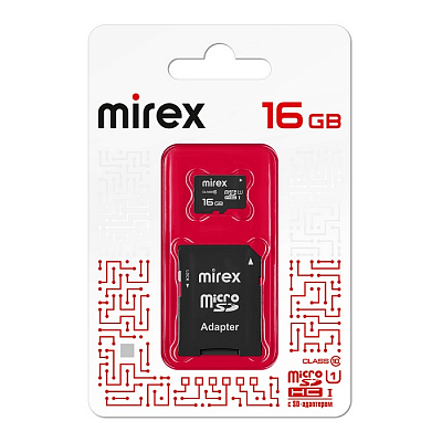 Карта памяти microSD Mirex 16Gb HC (Class 10, UHS-I) + адаптер
