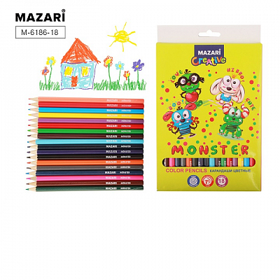 Карандаши цветные деревянные MAZARI MONSTER, 18 цветов