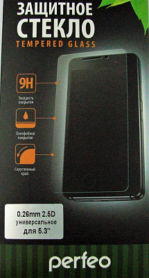 Стекло универсальное 5.3", 2.5D, 0.26 мм, 69 х 142, Perfeo, картонная упаковка
