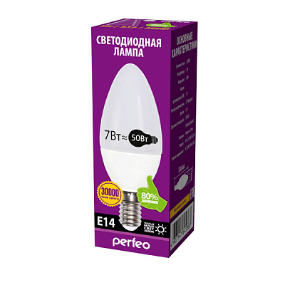 PERFEO лампа PF-C37 7W 3000K E14 свеча
