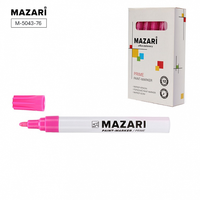 Маркер-краска MAZARI PRIME, ширина линии письма 2мм, розовый (12)