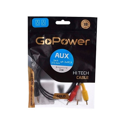 Кабель 3.5-3T GoPower 1м, черный 