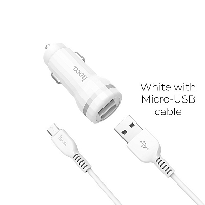 Универсальное авто з/у + кабель Micro 2USB hoco Z27 2.4A, белый