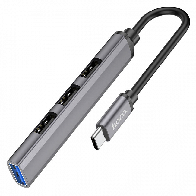 Разветвитель Type-C штекер на 4USB hoco HB26 , 1USB 3.0 + 3USB 2.0, серый