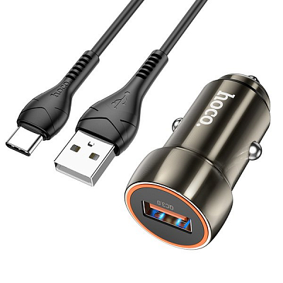Универсальное авто з/у + кабель Type-C 1USB hoco Z46 QC 3.0, 18W, 3A, металл, серый