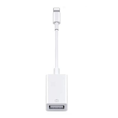 Адаптер iPhone (Lightning) штекер - USB гнездо, для передачи данных для фото, видео камеры, белый
