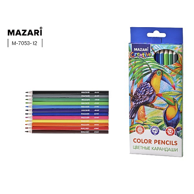 Карандаши цветные пластиковые MAZARI WILDLIFE, 12 цветов