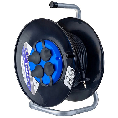 Удлинитель-катушка 20 метров, 4 розетки Perfeo RU POWER 16А, ПВС 2х1.5 IP44 РБК16, черный (без зазем