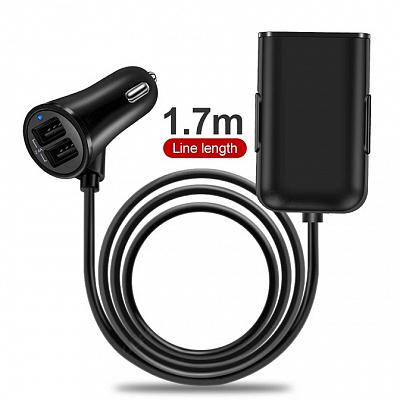 Универсальное авто з/у 4USB QC 3.0, 36W, 8A, кабель 1.7м, черный 