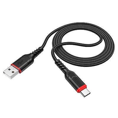 hoco X59 USB вилка - Type-C вилка, 3A, нейлон, черный, 2м