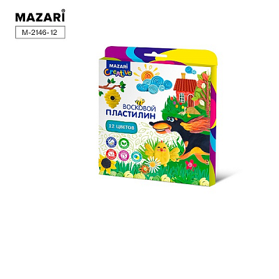 Пластилин MAZARI восковой, 12 цветов, 180г со стеком 