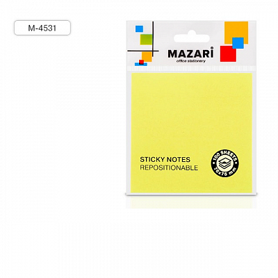 Блок для записей MAZARI с клеевым краем 76х76мм 100 листов, ЖЕЛТЫЙ