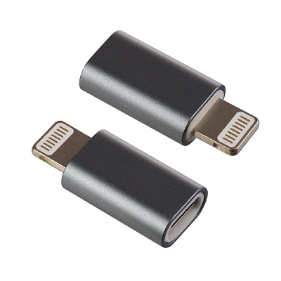 Переходник iPhone (Lightning) штекер - microUSB гнездо Perfeo, серый
