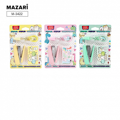 Набор MAZARI : степлер №10, скобы (500 шт.) и корректирующая лента (5 мм х 4 м), 6 дизайнов