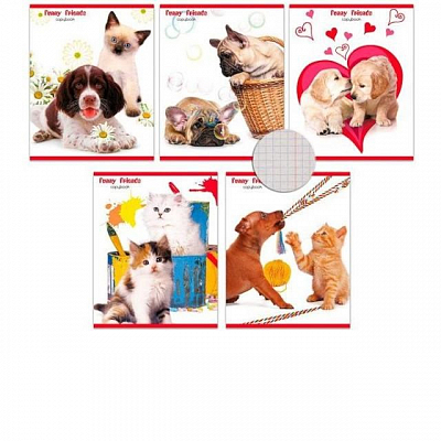 Тетрадь 48 л, А5, скрепка, ЗАБАВНЫЕ ДРУЗЬЯ, клетка